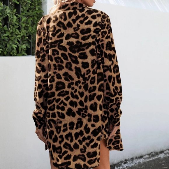 Brown Coord set Leopard Print Button Front High Low Shirt & Shorts - Picture 2 of 5